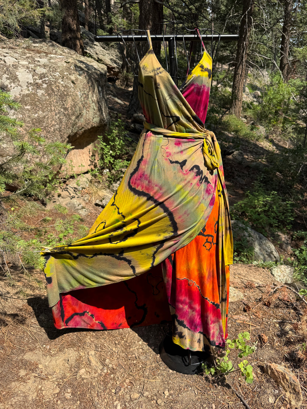 Rainbow Reverse Tie-Dye Wrap Dress