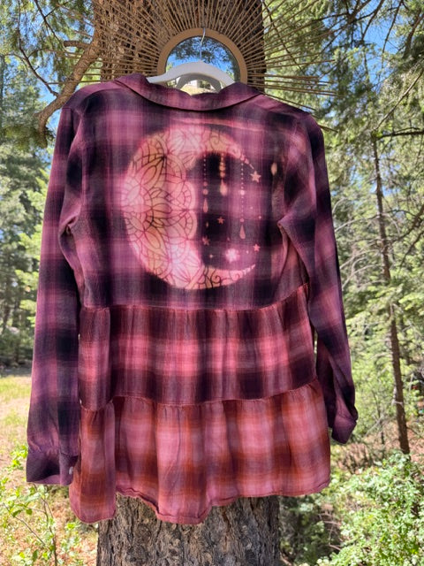 Reverse Dyed Flannel - Moon and Stars - Small
