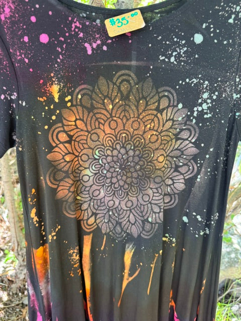 Short Sleeve Reverse Dyed Cotton Dress - Small
