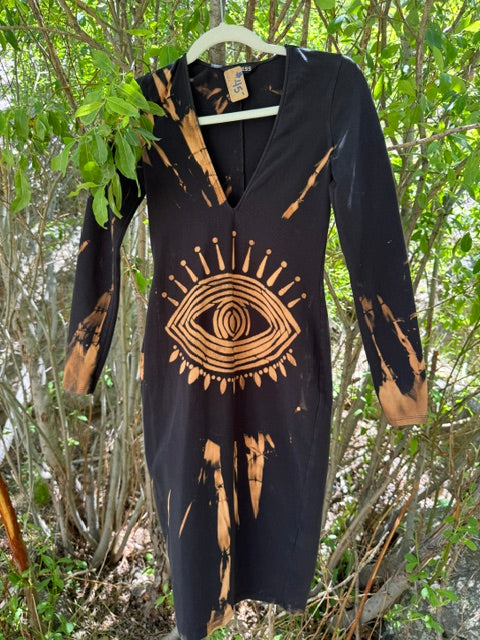 Reverse Dyed Long Sleeve Fitted Dress - Extra Small