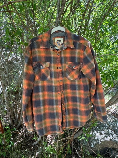 Reverse Dyed Lined Flannel Stealie Jacket with Pockets - Medium