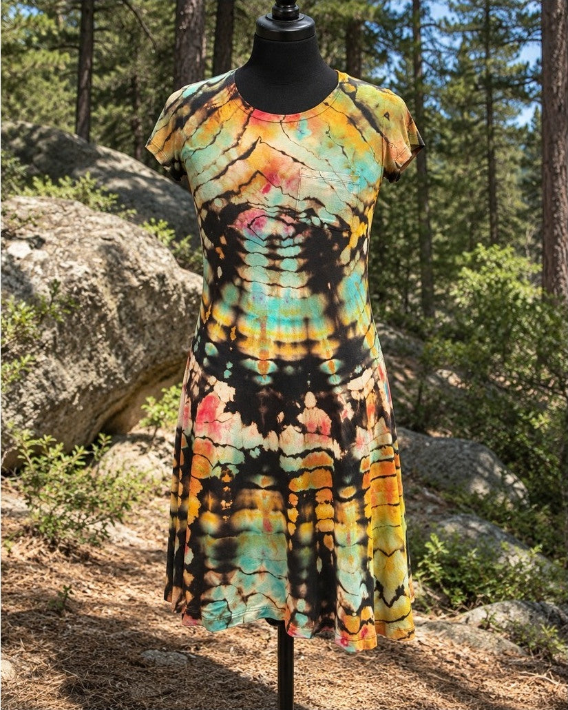 One-of-a-kind black reverse-dyed geode swing dress