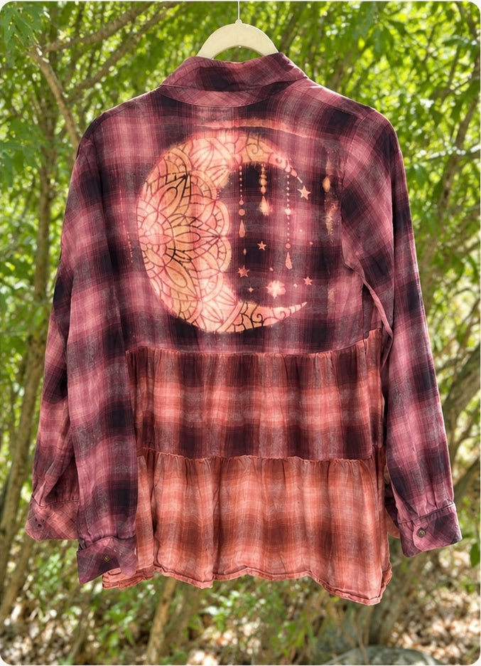 Mossy Mountain Mama MMM-TD-021 one-of-a-kind reverse-dyed celestial flannel