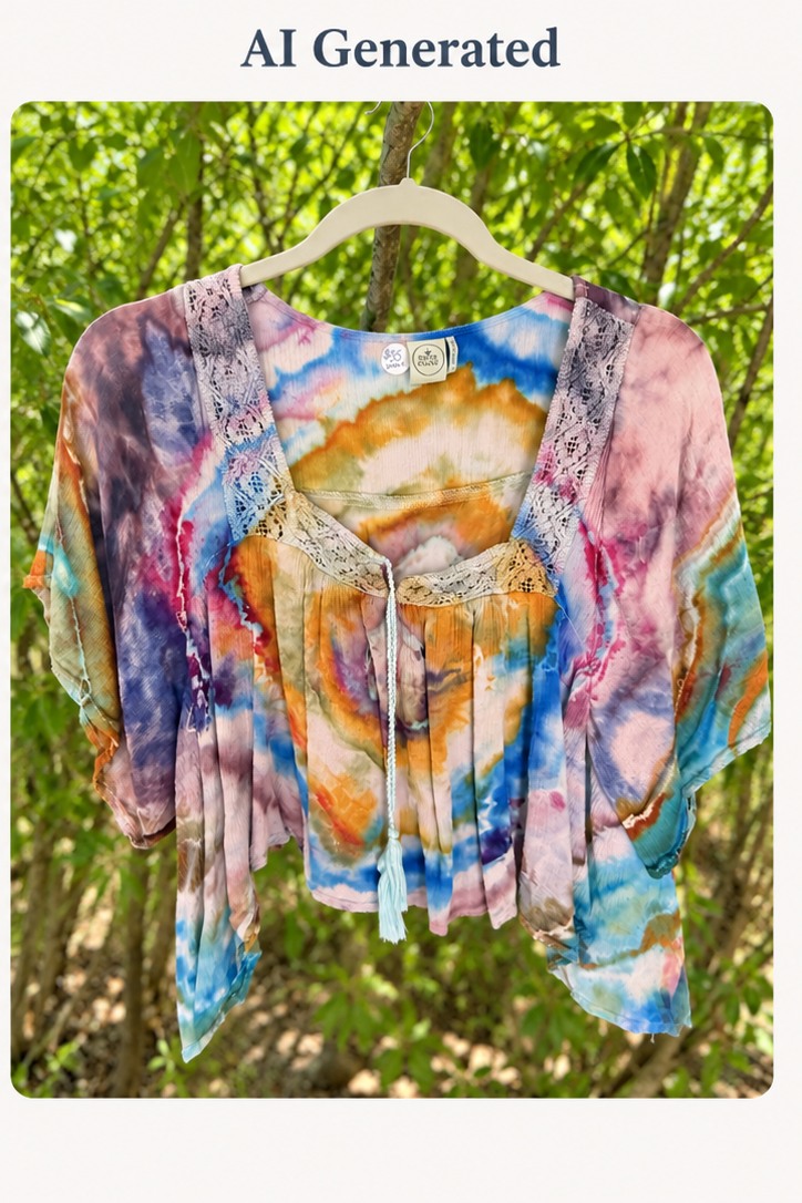 MMM-TD-023 hand dyed crochet neckline boho top