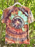 One-of-a-kind brown mauve mint spiral hand-dyed Gildan T-shirt