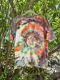 One-of-a-kind mint coral plum circular burst hand-dyed T-shirt