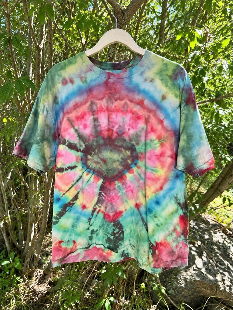 One-of-a-kind mint pink blue geode ring hand-dyed T-shirt