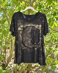 One-of-a-kind black reverse-dyed crescent moon celestial graphic top