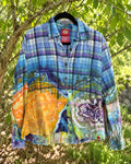 One-of-a-kind blue purple plaid Dickies geode-dyed button-up