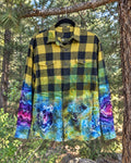 One-of-a-kind Sonoma yellow black buffalo-plaid vivid geode-dyed shirt