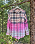One-of-a-kind C&C California pink navy cream plaid magenta ombre-dyed button-up