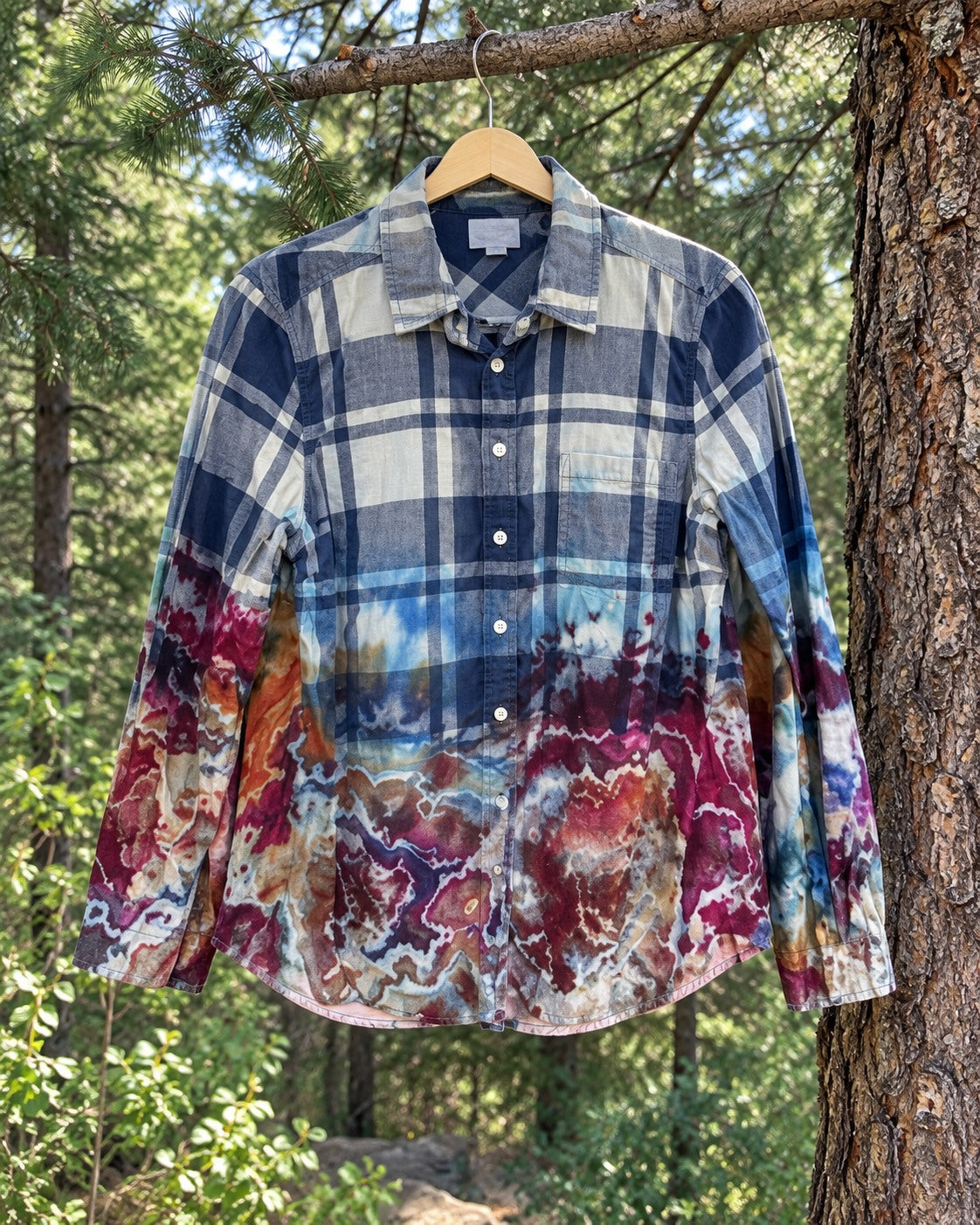 One-of-a-kind J.Crew blue navy cream plaid bright geode-dyed button-up